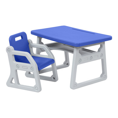 Ecr4Kids Toddler Plus Desk And Chair Kids Furniture Blue/Light Grey 2-Piece
