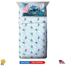 4-Piece Queen Lilo Stitch Bedding Set in Teal Machine Washable, Kid-Friendly