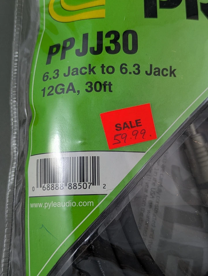 Pyle Pro PPJJ30 30ft 12GA Instrument Cable 1/4" to 1/4" Phono Jack New 6.3mm - Image 3 of 4