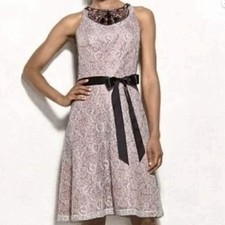 VTG Dress Pink Lace Overlay A-Line Jewel Neckline Lovely By Adrianna Papell 14