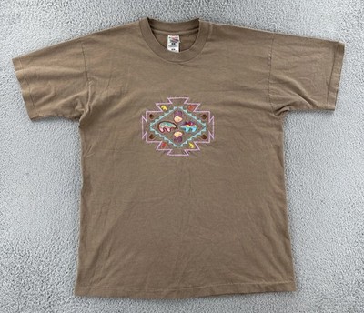 Vtg Fruit of The Loom Mens XL Brown Single Stitch Shirt Southwestern Embroidery