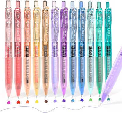Four Candies 12Er-Pack 0,5 Mm Schnell Trocknendes, Einziehbares Gelschreiber, Ni