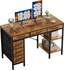 47" Computer Desk with 6 Drawers, Home Office Gaming Desks with Storage Shelves