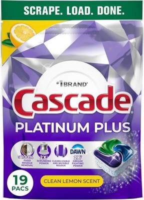 Cascade Platinum Plus Dishwasher Pods Lemon Dishwasher Detergent 19 Count