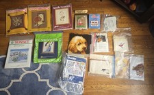 Large Lot Crewel And Needlepoint Kits. Some Completed. Some Started. 6 Unopened