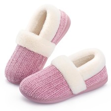 RockDove Women's Cozyweave Chenille Slipper with Faux Fur Collar 7, Pink