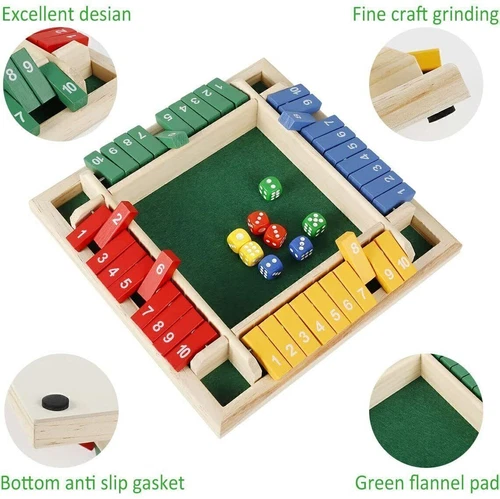 4-Spieler Shut The Box Würfelspiel Klappenspiel Brettspiel für Kinder Erwachsene - Bild 7 von 11
