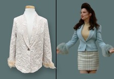 Champagne Textured Floral Feather Blazer Size S Cream Fran Fine The Nanny Style