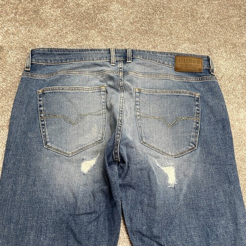 Guess Slim tapered Distressed Denim Jeans Men 38 Blue Medium Wash Stretch Casual - Picture 6 of 20