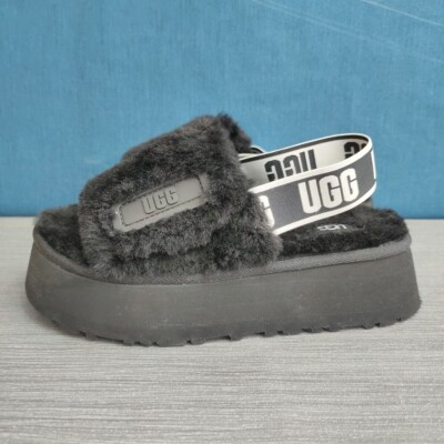 UGG DISCO FLUFF SLIDE PLATEAU SLIPPER/SANDALEN. UK GR 3. SCHWARZ 