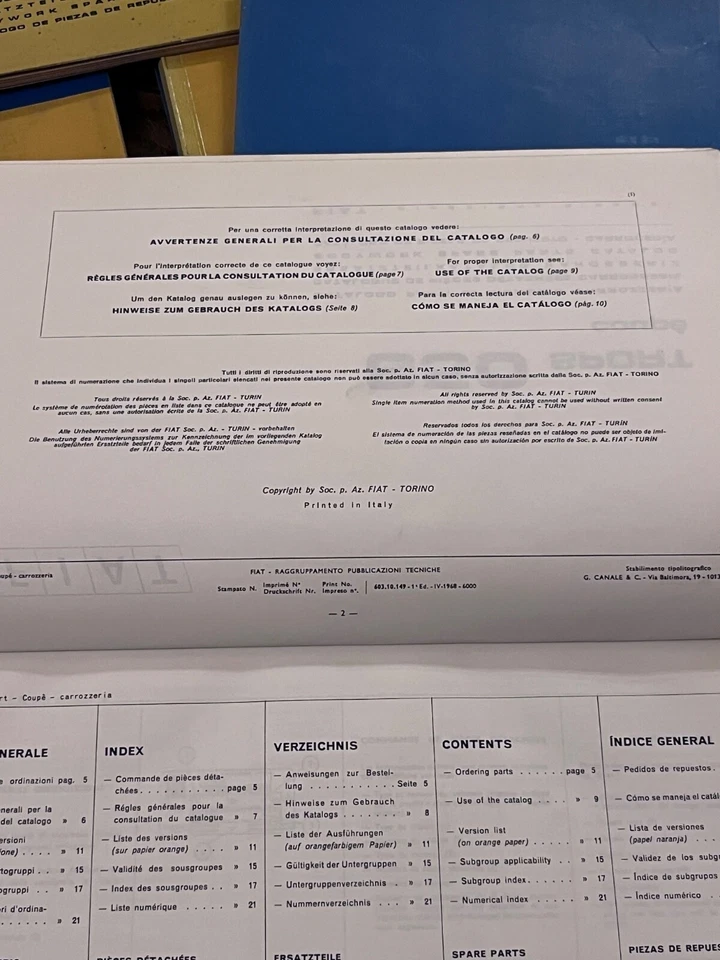 Raccolta Cataloghi FIAT  Parti di Ricambi Carrozzeria - Direzione Ricambi - Immagine 3 di 4