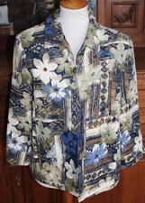 Alfred Dunner Green Blue Floral Lined Blazer Sz 14P CB3-12