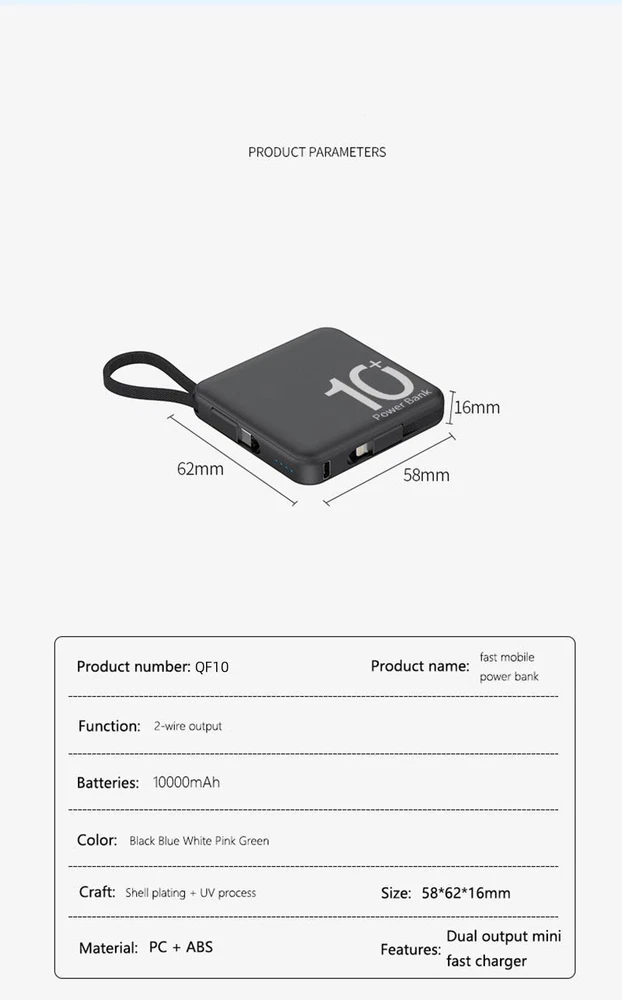 Portable 10000mAh Mini Power Bank - Dual USB 10W Fast Charging in Multicolor