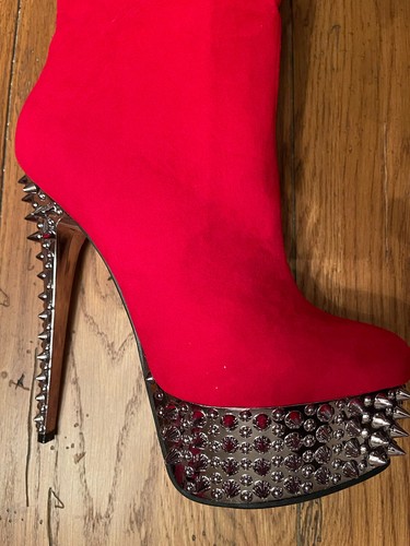 Kush Kouture Knee Hi Red 2" Spiked Platform 6" Stiletto High Heel Boots - 8.5 SZ - Picture 3 of 8