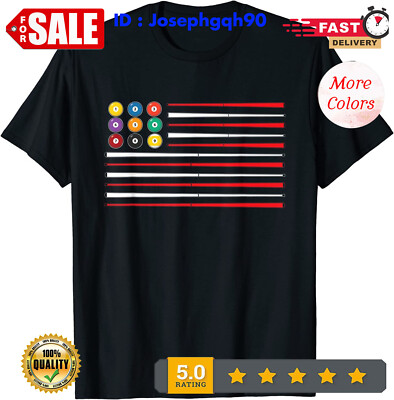 2025/NEW LIMITED Billiards American Flag Cue Pool Balls Billiard Player T-Shirt.