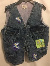 Tinkerbell Women Sz 8 Blue Jean Vest Button Front Ooak