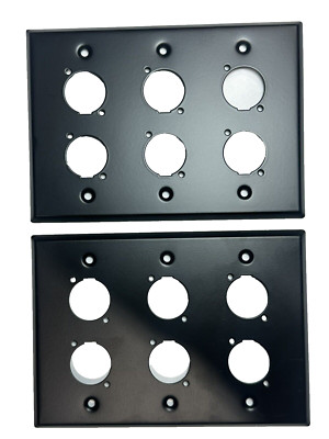 (2) Two Triple Gang Wall Plate for Six XLR Male / Female ''D'' BLACK Steel