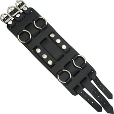 Wide Black Leather Tri Clasp Cuff Wrist Watch Band