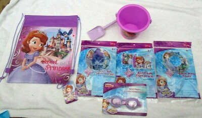Sofia The First Princess Beach Ball,Swim Ring,Arm Floats,Bucket,Bag,&Goggles 