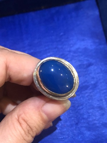 Bague En Argent Massif Avec Cabochon Bleu - Taille 52 - Occasion, Sans Marque
