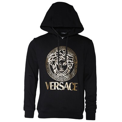 VERSACE Sweater Black Medusa Print Cotton HoodiePullover Sweatshirt L  1380usd