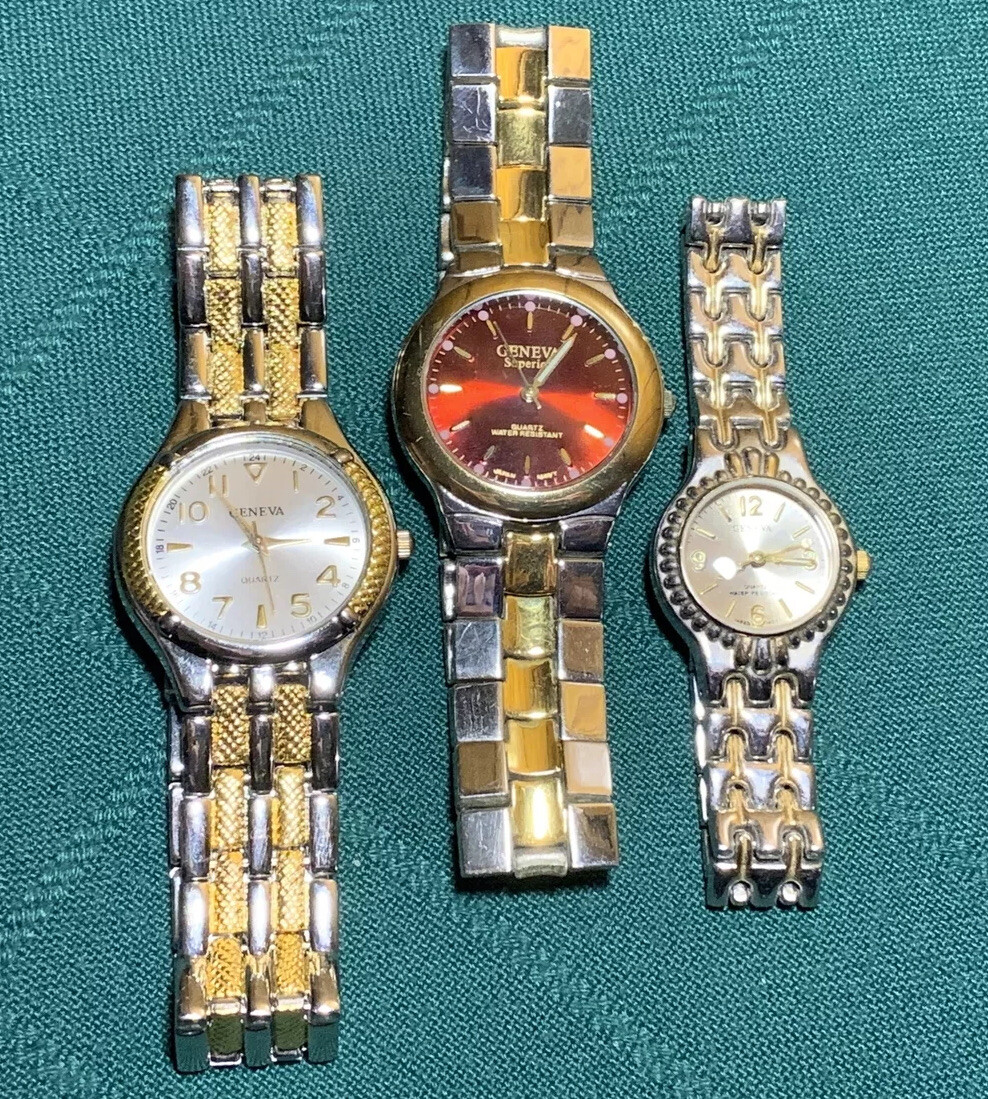 3 Vtg Geneva Quartz Superior Water Reistant Gold Silver 