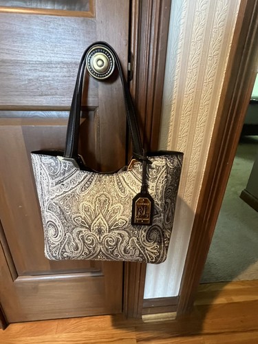 Lauren Ralph Lauren Arcadia Shoppe Tote Black/White Paisley ~NEW~ - Picture 7 of 8