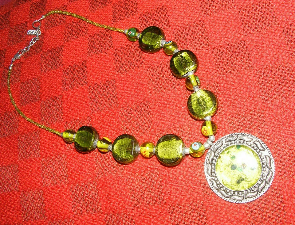 ожерелье, зеленое стекло, подвеска, Восток, VGC - Изображение 4 из 4