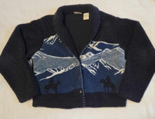Vintage Rare Wrangler Printed Sherpa Jacket Western Horses Mountains Women's Med