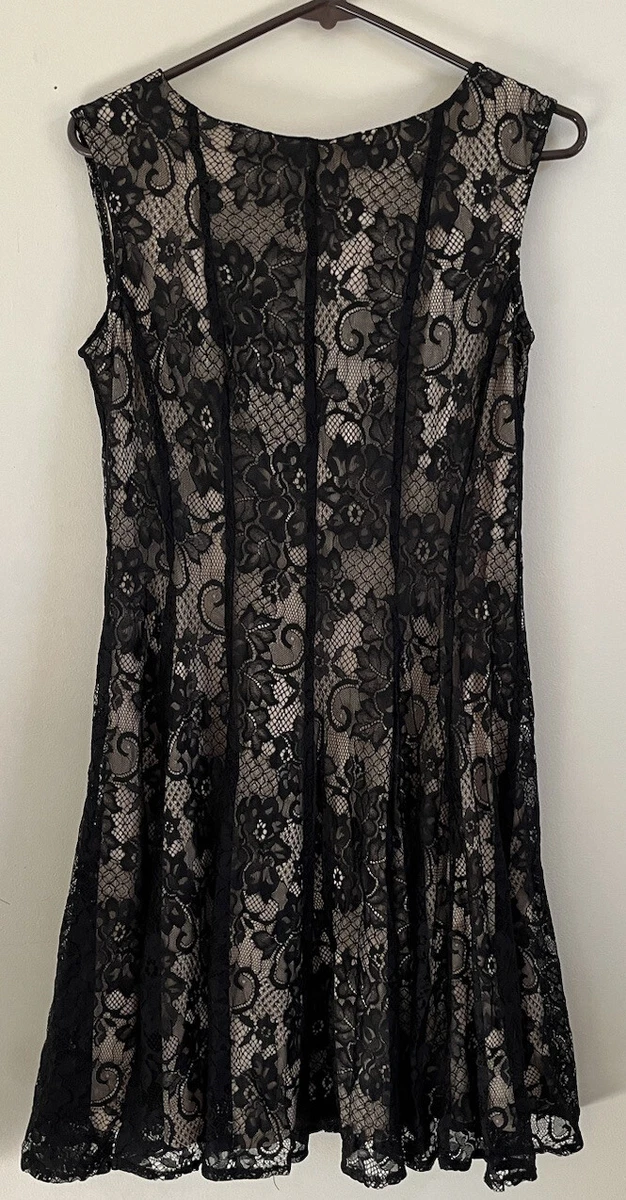 Tan dress with black lace cheap