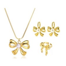 Bow Necklace Earrings Bracelet Set for Women Gold Jewelry Set A6:bow jewelry