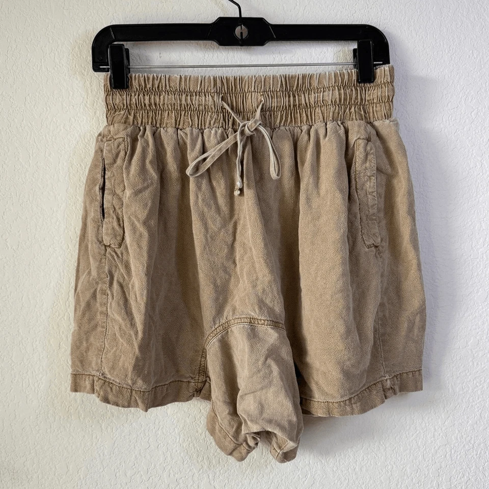 Bermudas Free People Need to Escape S Mezcla de Lino Marrón Tostado Desteñido Informal Foto 2 de 4