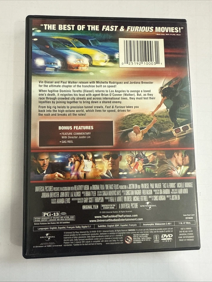 Fast & Furious (DVD, 2009) 4 Fast Saga Vin Diesel Michelle Rodriguez Paul Walker Foto 4 de 4