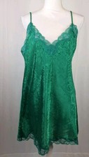 VTG VICTORIAS SECRET Gold Label Green Satin Nightgown Lace Trim Size-Large
