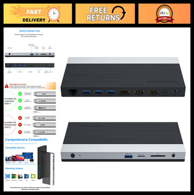 USB C Docking Station Triple Display, 130W Power Adapter, Dual HDMI, 100W PD, Et