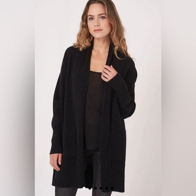 Repeat navy 100% cotton long shawl collar hoodie front pocket cardigan. NWT. Med