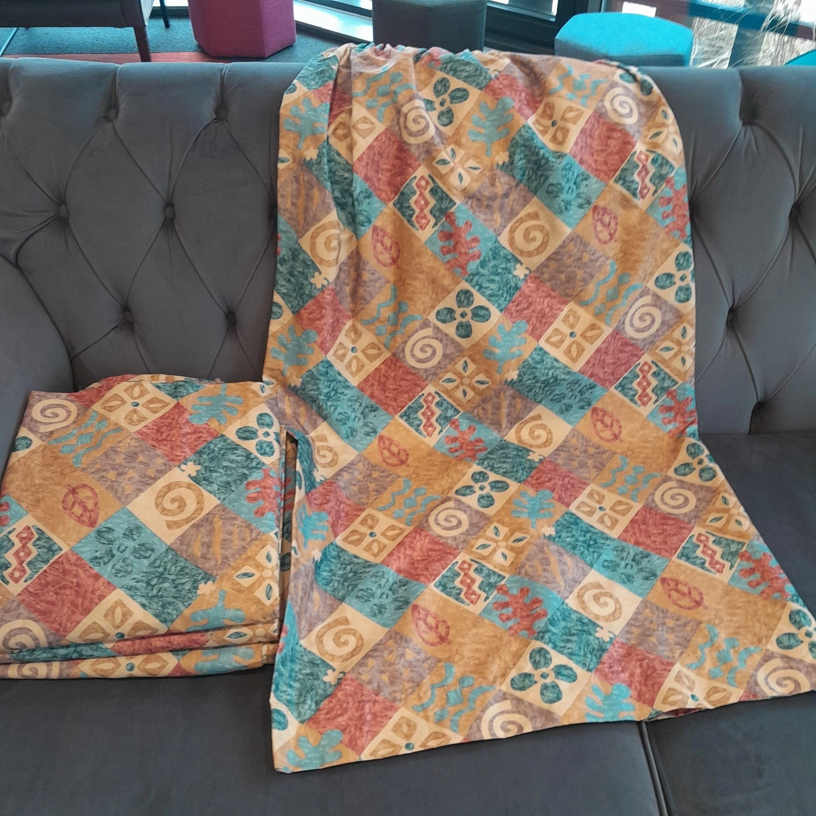 x3 pairs ex-hotel curtains, 120cm drop x 130cm width, Flame retardant, USED.