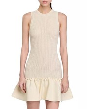 Sandro Short Knit Dress Ruffle Cream White Pick Size. NWT