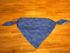 Vintage Blue Bandana Paisley Head Wrap Tie Back Scarf Bonnet 60s 70s Boho Hip
