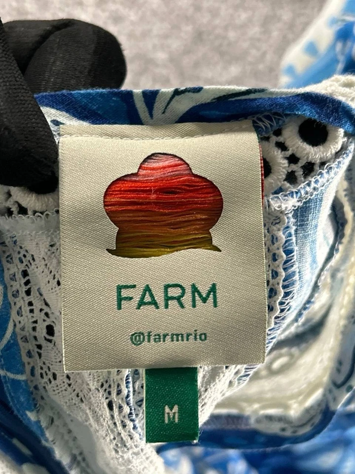 Farm Rio Jump Suit Womens Medium Blue White Linen Blend Floral Wrap Blouson - Image 3 of 4