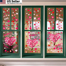 Ivenf Valentines Day Decorations Heart Window Clings Decor, Large, Pink, Red