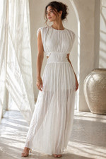 NWT ZARA Pleated Chiffon Maxi Dress Side Cutout Detail in White Women's Size XS