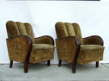 Pair of Art Deco Cloud Back Armchairs, Club Chairs. Antique Vintage Halabala