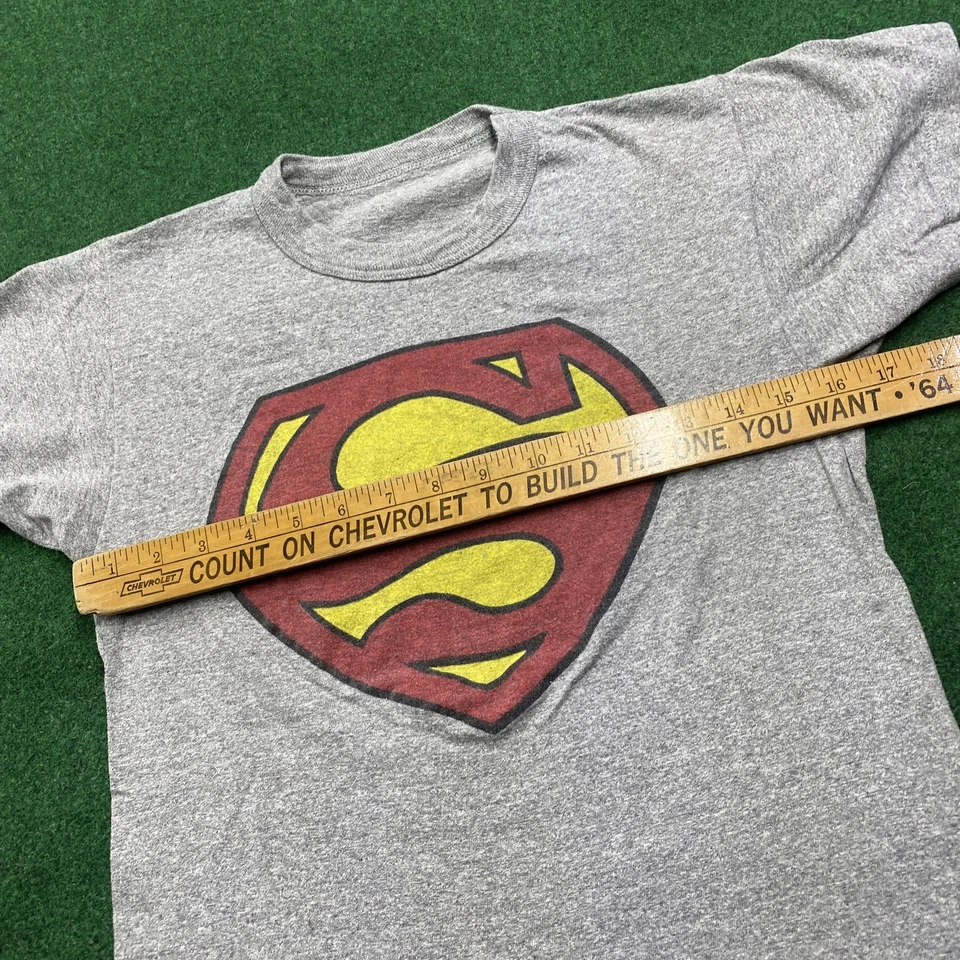 Vintage 60S 70S Superman Shirt Mens XS Gray Comics Logo Water Base Print Tee - Image 4 of 4
