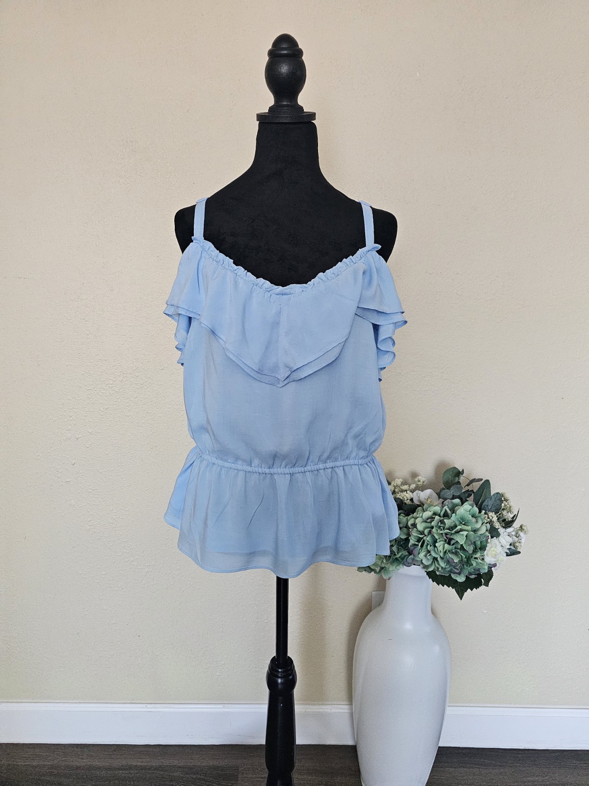 INC International Concepts Women's Ruffled Camisole Top Light Blue Sz L