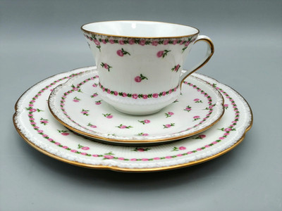 Royal Limoges France Gilda dreiteiliges Kaffeegedeck Blumendekor Goldrand