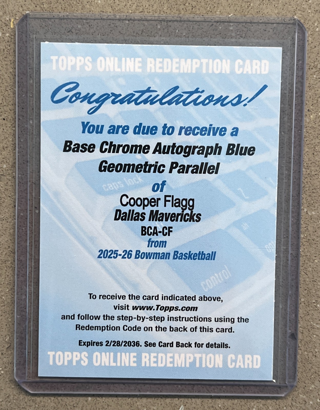 2025-26 Topps Bowman Cooper Flagg Base Chrome Auto Blue Geometric Refractor /150