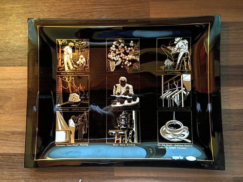 VTG Smoked Glass Tray - Superior Coffee - The History Of Coffee Souvenir Plate