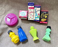 Vintage CHILDS MAKEUP TOYS 1960 s BOXED LIPSTICK COTTONBALLS CURLERS- 9 pcs.