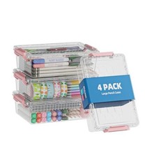 BiuLeon 4 Pack Extra Large Pencil Box, Plastic Pencil Case Organizer, Pink